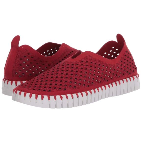 Ilse Jacobsen Shoes Tulip 139 Laser Cut Slip-On Flat Deep Red Women's Size 41 - Picture 1 of 7